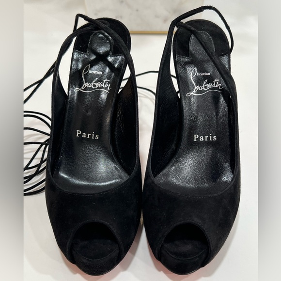 Christian Louboutin Lace Up NVP Suede Peep-Toe Pumps - Picture 6 of 13